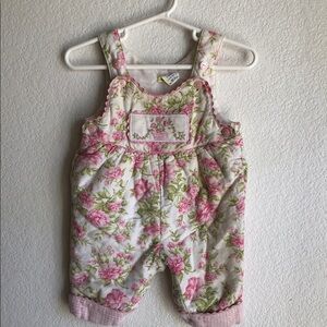 Floral Pink Vintage Green Baby Girl  Overalls 0-3 months
